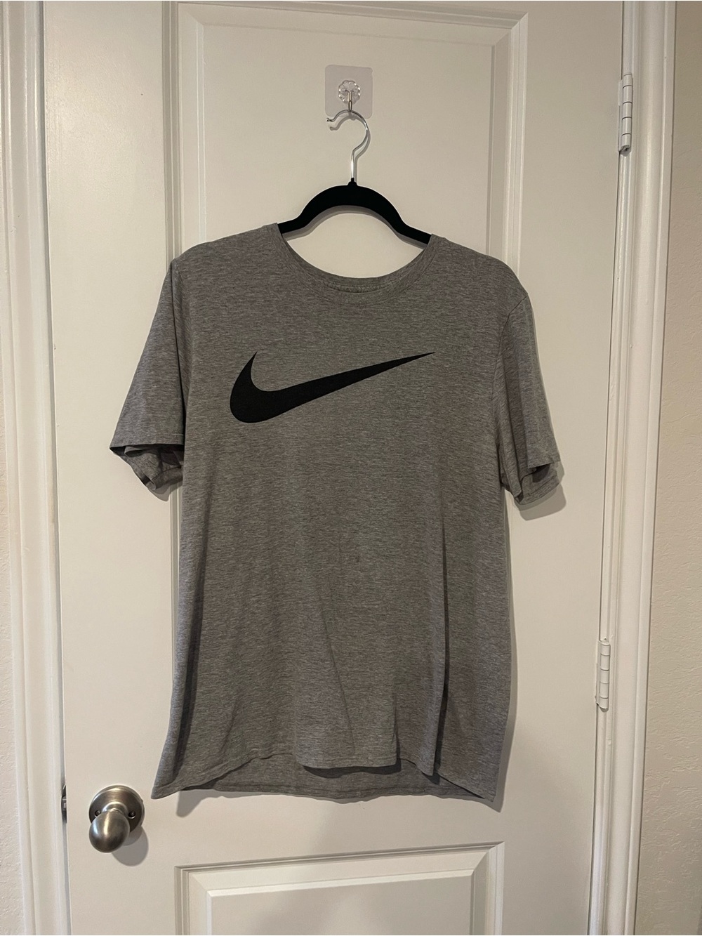 Nike Gray Short-Sleeve Tee with Black Swoosh Logo